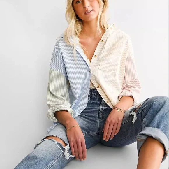 ACOA Striped Color Block Button Down Long Sleeved Shirt NWT From Buckle - Picture 1 of 16